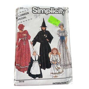 Simplicity 9809 Sewing Pattern Size 2-12 Girl Prairie Witch Angel Pilgrim UNCUT
